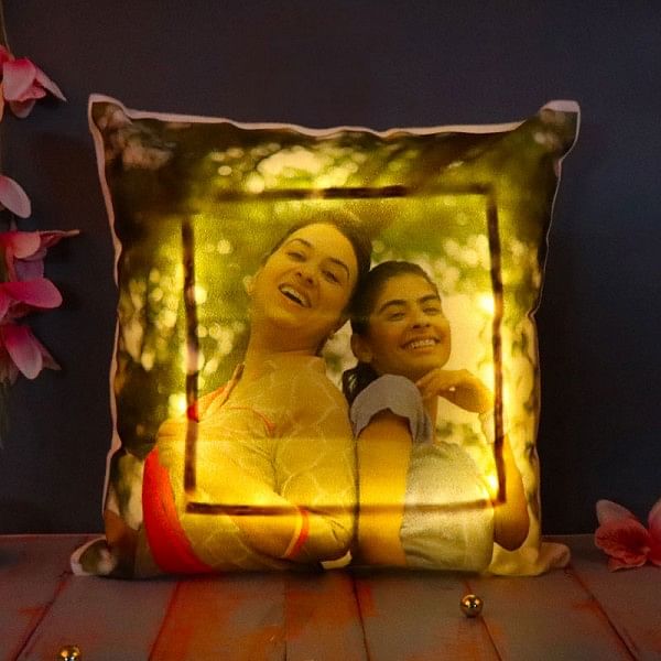 LED personalised cushion for sister