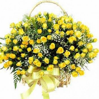 60 Yellow Roses arranged in a Basket