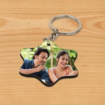 One Personalized Star Shape Wooden Photo Keychain
