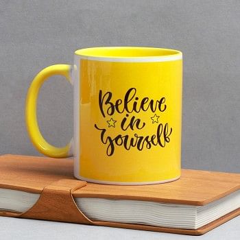 One Printed Quote Yellow Handle Ceramic Mug