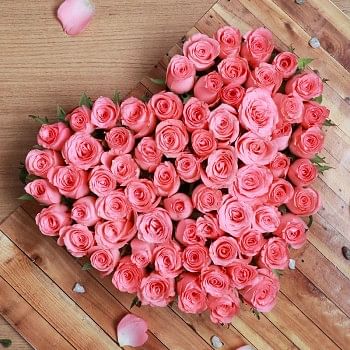 35 Pink Roses Heart Shape Arrangement