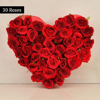 Heart Shaped Arrangement of 30 Red Roses