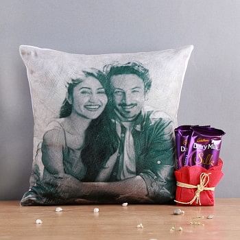 One Personalised Sketch Art Cushion with 2 Dairy Milk Silk Chocolate