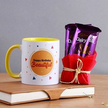 Happy Birthday Printed Coffee Mug with 2 Dairy Milk Silk Chocolate