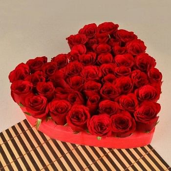 Heart-Shaped Floral arrangement of 50 Red Roses