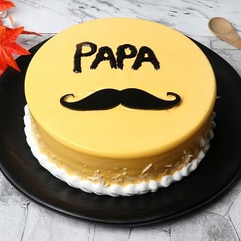 Half Kg Mango Cake Decorated with Mustache on it for DAD