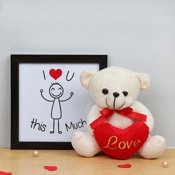 I Love You Printed Photo Frame with Teddy Bear