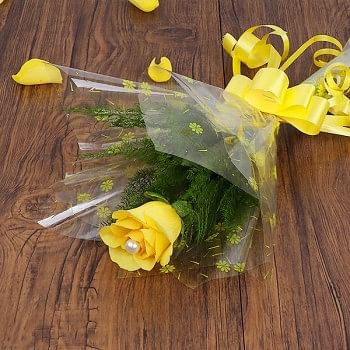 Single Yellow Rose Cellophane Packing