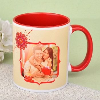 Red Handle Personalised Mug for Rakhi