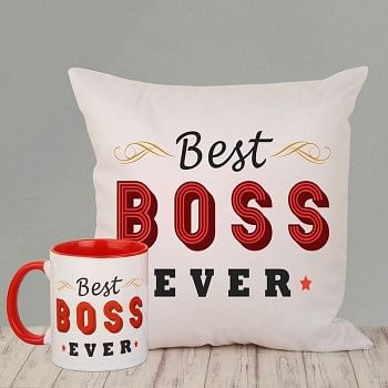 Best Boss Ever Gift Hamper of Coffee Mug and Cushion