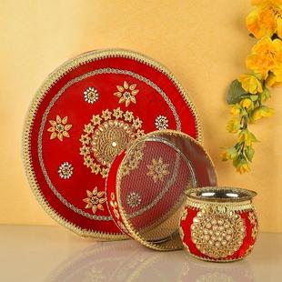 Red Karwa Chauth Thali