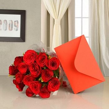 15 Red Roses with Greeting Card (As per occasion)