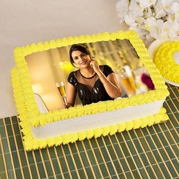 One Kg Square Shape Photo Pineapple Cake For Her