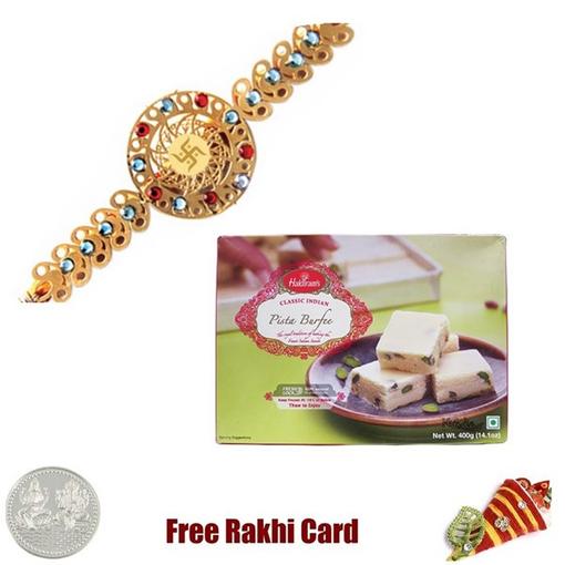 Diviniti 24 Ct. Gold Rakhi With Haldiram Pista Burfi