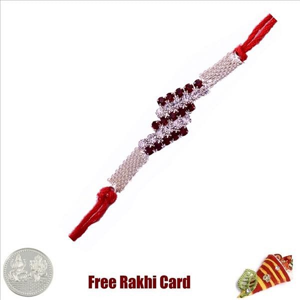  Tri Red Stone Rakhi With Free Silver Coin