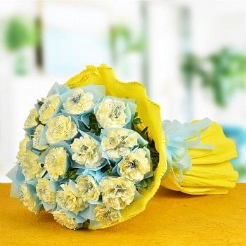 20 Yellow Carnations with Paper Packing
