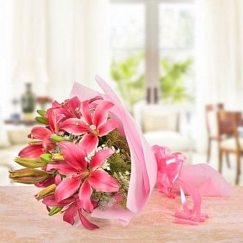 10 Pink Asiatic Lilies in Paper Packing
