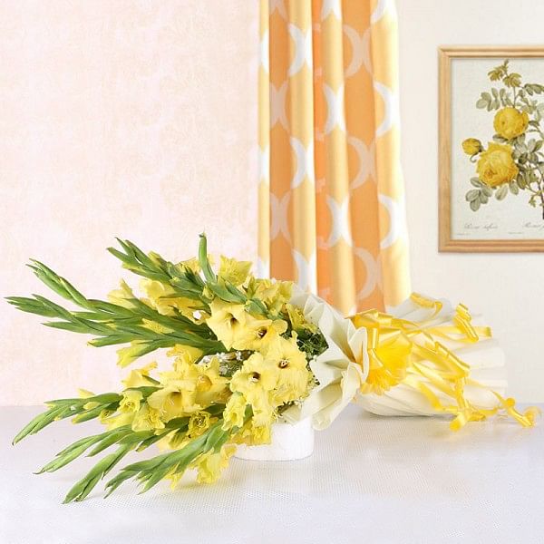10 Yellow Glads with White Packing paper