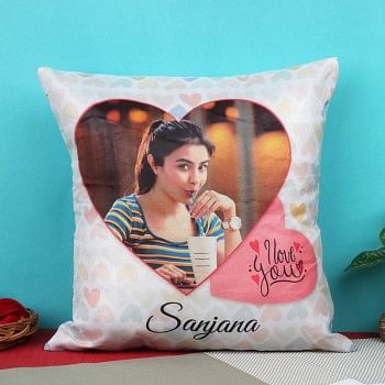 One Personalised Heart Design Cushion with Customizable Name
