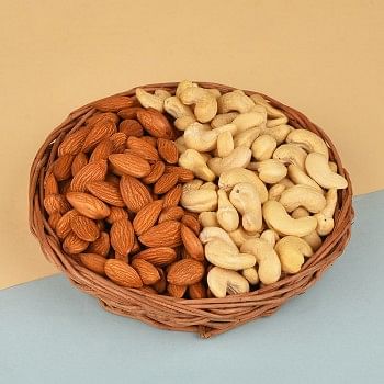  A Cane Basket containing Almonds (250 gms) and Cashew Nuts (250 gms)