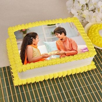 1 Kg Square Shape Photo Pineapple Cake for Brother on Rakhi
