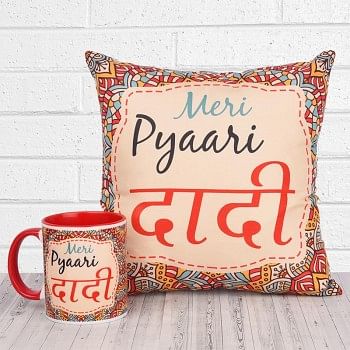 Meri Pyaari Dadi Combo of Coffee Mug and Cushion