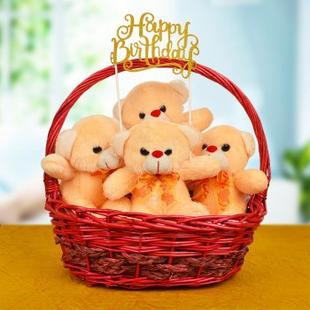 Teddy In A Basket For Birthday