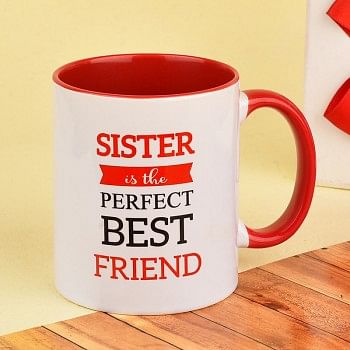 Printed Quote Red Handle Mug for Sister