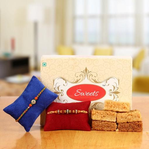 2 rakhi with sweets