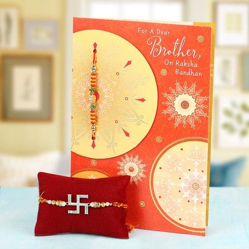 Swastika Rakhi With Greeting Card
