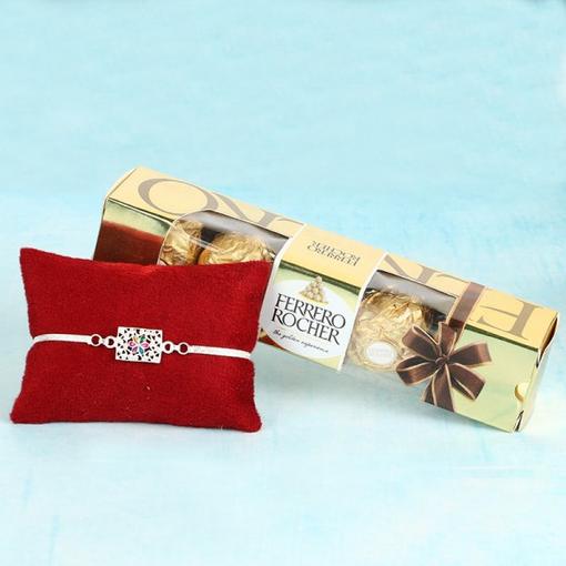 Colourful Silver Rakhi With Ferrero Rochers