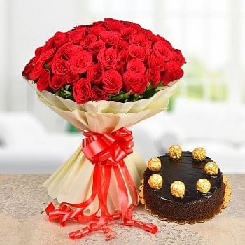 100 Red Roses with Half Kg Ferrero Chocolate Cake