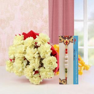 Pearl Rakhi N Yellow Carnations
