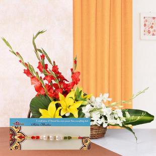 Pearl Rakhi N Floral Basket