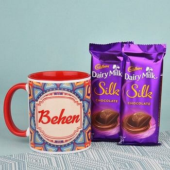 Rakhi Coffee Mug with Dairy Milk Silk Chocolate for Sister