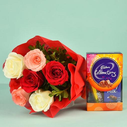Colorful Roses Bouquet N Cadbury Celebrations Colorful Roses Bouquet N Cadbury Celebrations