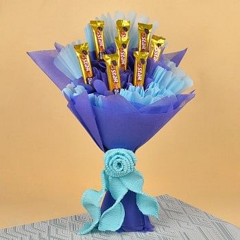 Bouquet of 8 5-Star Chocolates in blue and purple paper packing