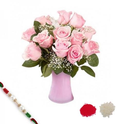 Baby Pink Roses with Rakhi