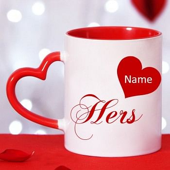 Personalised Name Printed Red Heart Handle Coffee Mug for Her