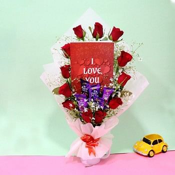 Valentines Day Roses And Chocolate Bouquet