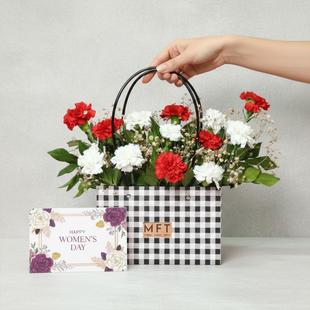 Womens Day Red N White Carnation Handbag