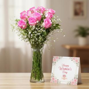 Womens Day Long Stemmed Pink Roses