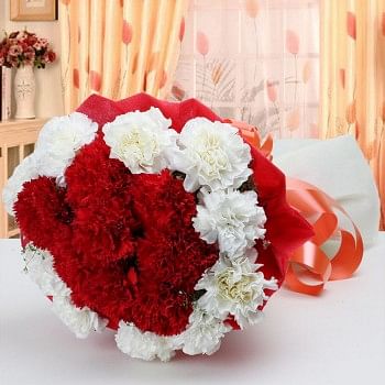 20 Carnations (Red and White) in Paper Packing