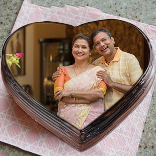 Heart Shaped Chocolate Photo Cake For Parents