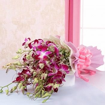 6 Purple Orchids in Pink and White Paper