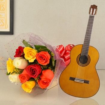 10 Colorful Roses Bunch with Live song by guitarist