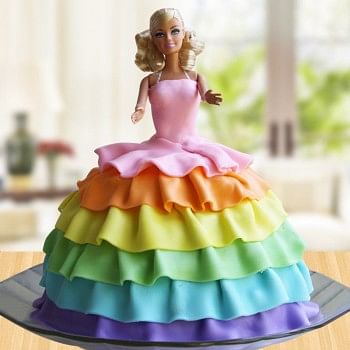 2 Kg Rainbow Design Barbie Theme Vanilla Fondant Cake