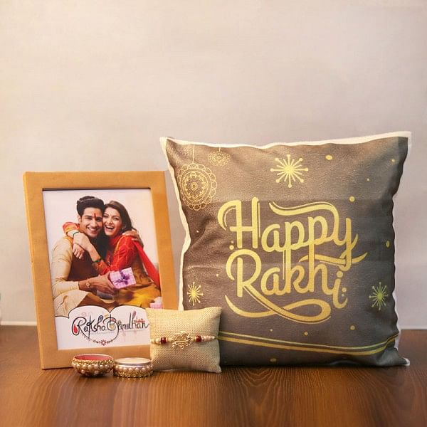 Rakhi with a Photo Frame and a cushion combo