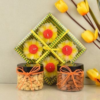 Flower Shape Candle with Almond and Cashew Nut Jars