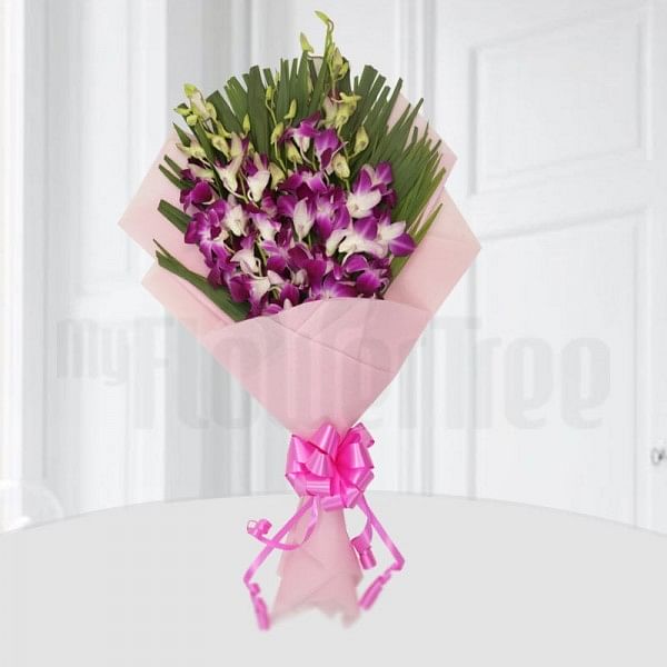  6 Purple Orchids - Arica Palm Leaves - Pink special paper